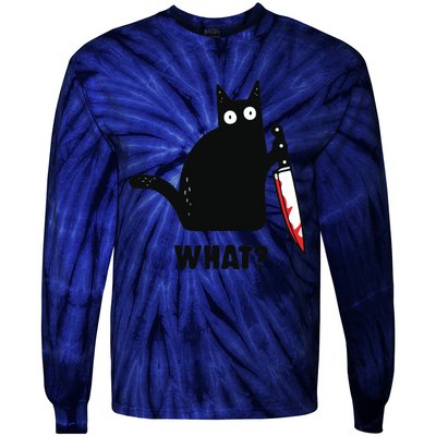 Cat What Black Cat Murderous Cat With Knife Tie-Dye Long Sleeve Shirt