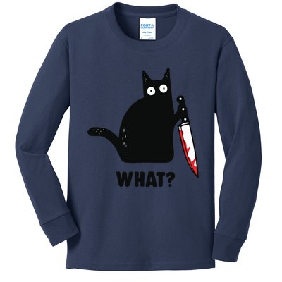 Cat What Black Cat Murderous Cat With Knife Kids Long Sleeve Shirt