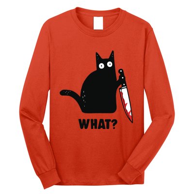 Cat What Black Cat Murderous Cat With Knife Long Sleeve Shirt