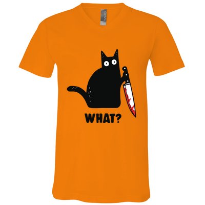 Cat What Black Cat Murderous Cat With Knife V-Neck T-Shirt