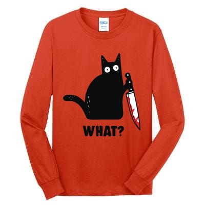 Cat What Black Cat Murderous Cat With Knife Tall Long Sleeve T-Shirt