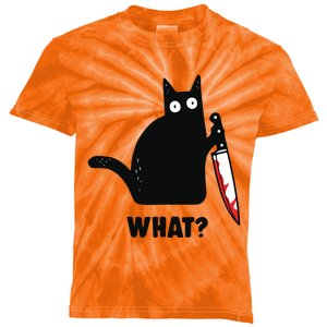 Cat What Black Cat Murderous Cat With Knife Kids Tie-Dye T-Shirt