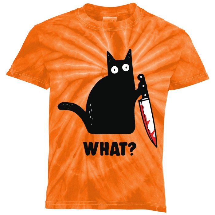 Cat What Black Cat Murderous Cat With Knife Kids Tie-Dye T-Shirt