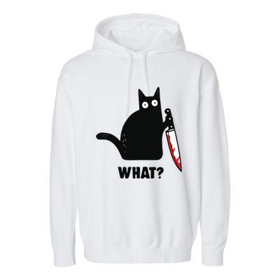 Cat What Black Cat Murderous Cat With Knife Garment-Dyed Fleece Hoodie