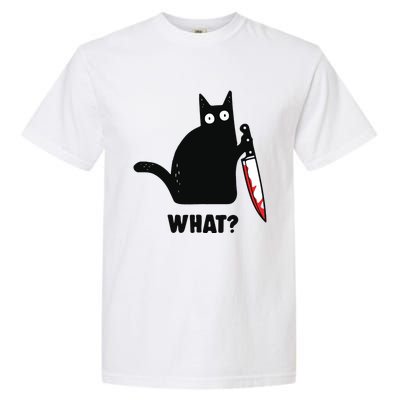 Cat What Black Cat Murderous Cat With Knife Garment-Dyed Heavyweight T-Shirt