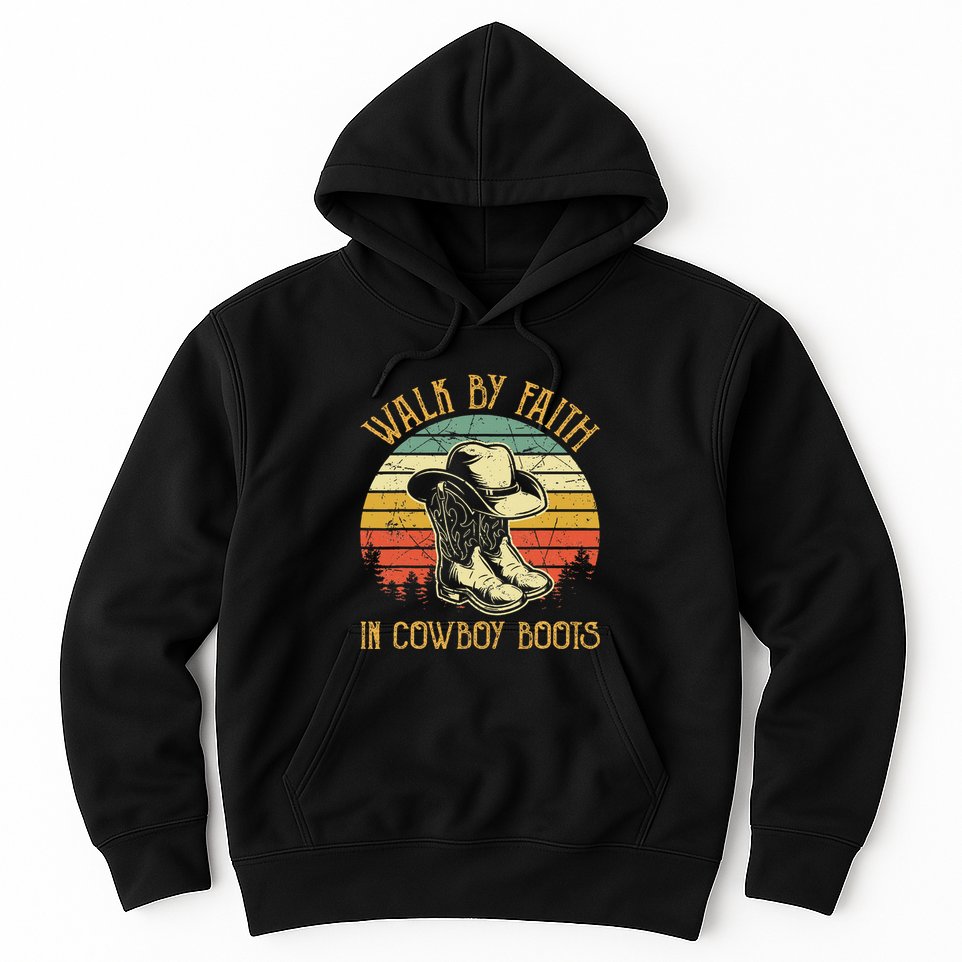 Christian Walk By Faith In Cowboy Boots Cowgirl Western Hoodie