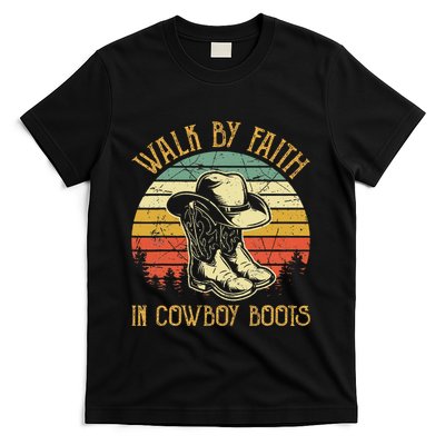 Christian Walk By Faith In Cowboy Boots Cowgirl Western T-Shirt