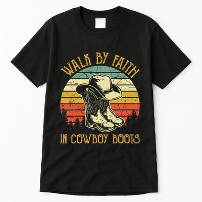 Christian Walk By Faith In Cowboy Boots Cowgirl Western Tall T-Shirt