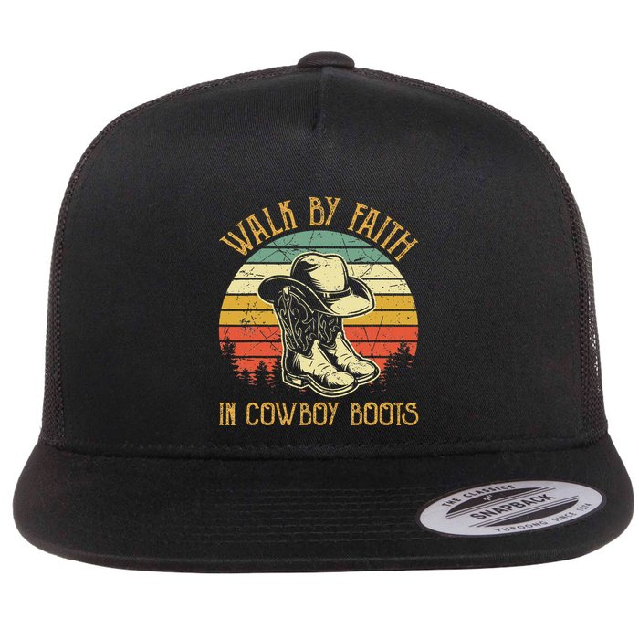 Christian Walk By Faith In Cowboy Boots Cowgirl Western Flatbill Hat