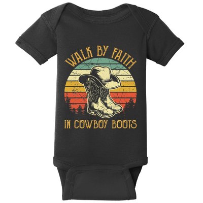Christian Walk By Faith In Cowboy Boots Cowgirl Western Baby Bodysuit