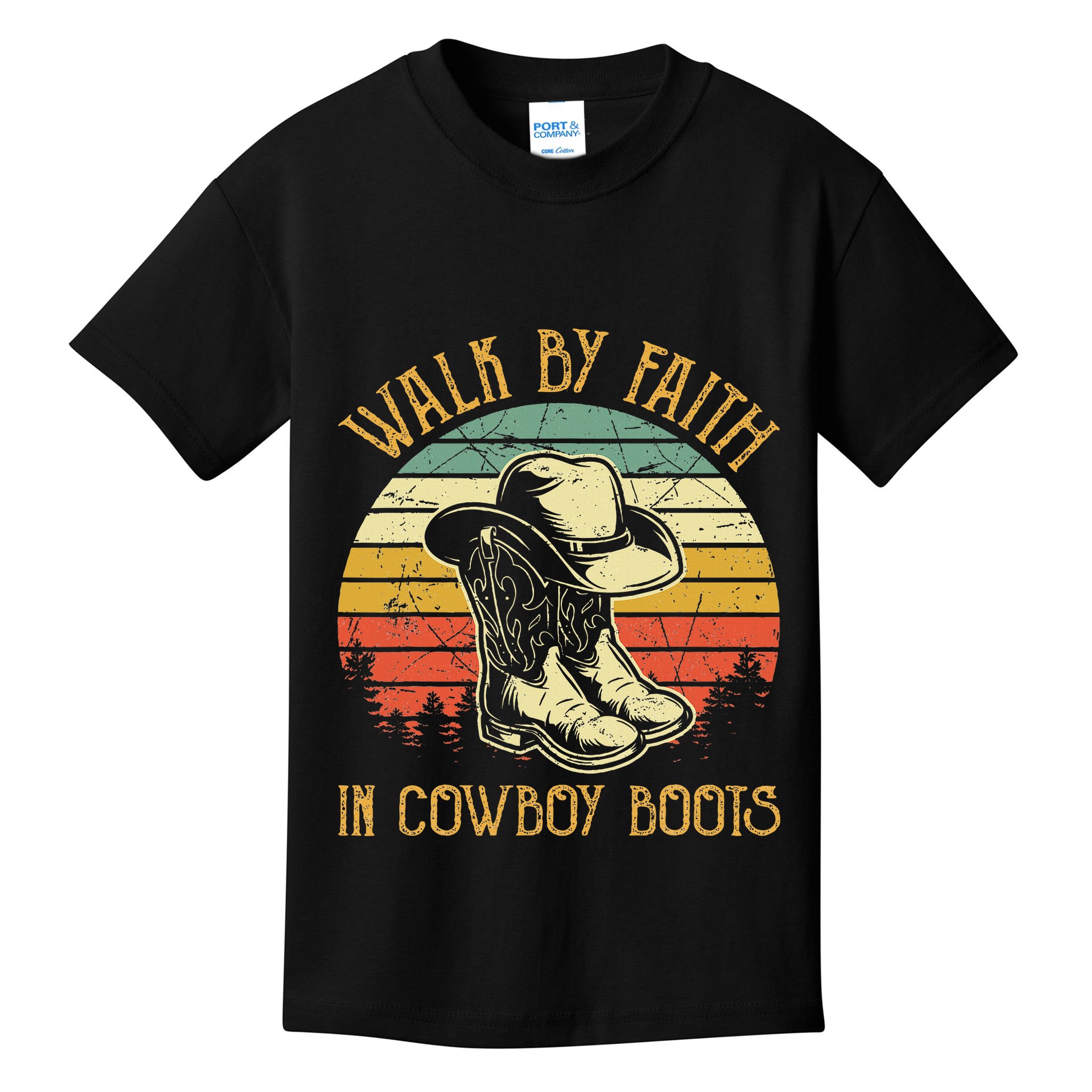 Christian Walk By Faith In Cowboy Boots Cowgirl Western Kids T-Shirt