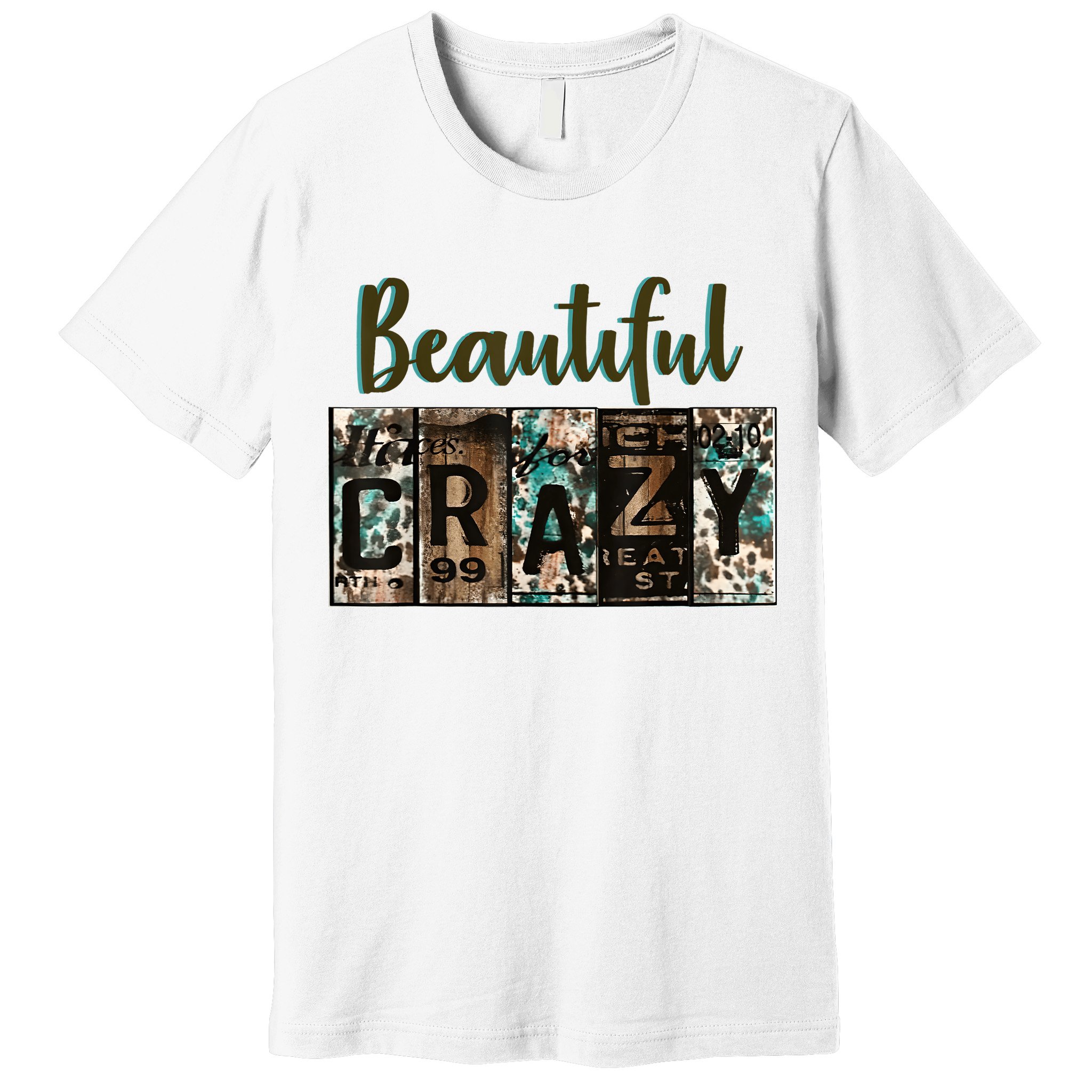Crazy Women Beautiful Country Music Girl Western Bleached Premium T-Shirt