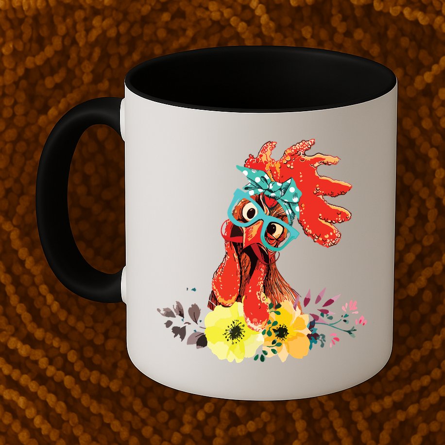 Chicken With Bandana Headband And Glasses Cute Mug