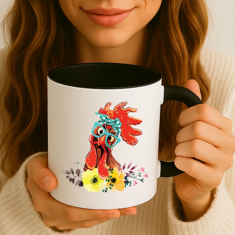 Chicken With Bandana Headband And Glasses Cute Mug