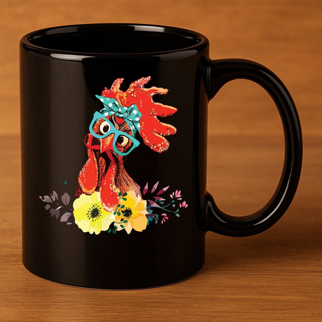 Chicken With Bandana Headband And Glasses Cute 11oz C Handle Ceramic Mug