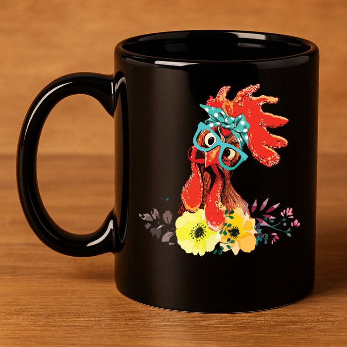 Chicken With Bandana Headband And Glasses Cute 11oz C Handle Ceramic Mug