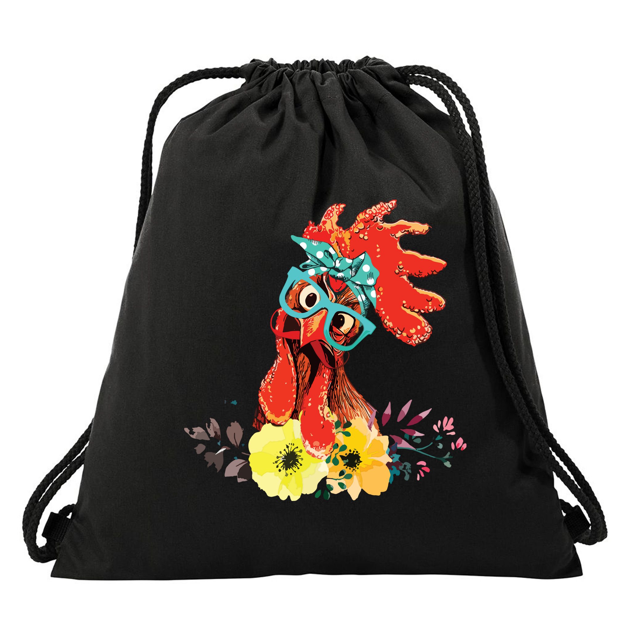 Chicken With Bandana Headband And Glasses Cute Drawstring Bag