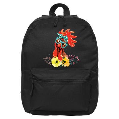 Chicken With Bandana Headband And Glasses Cute 16 in Basic Backpack