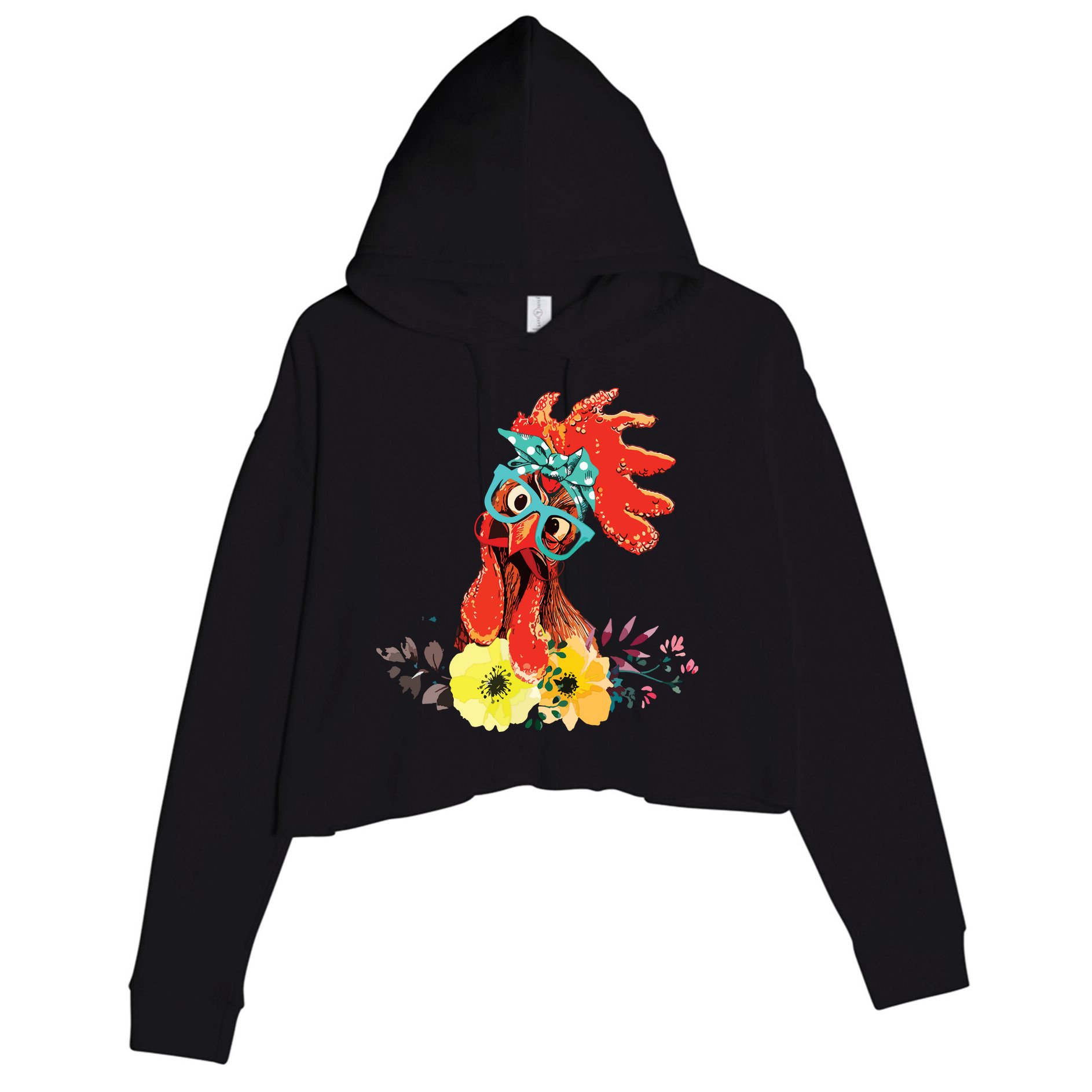 Chicken With Bandana Headband And Glasses Cute Crop Fleece Hoodie