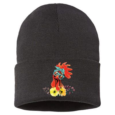 Chicken With Bandana Headband And Glasses Cute Sustainable Knit Beanie