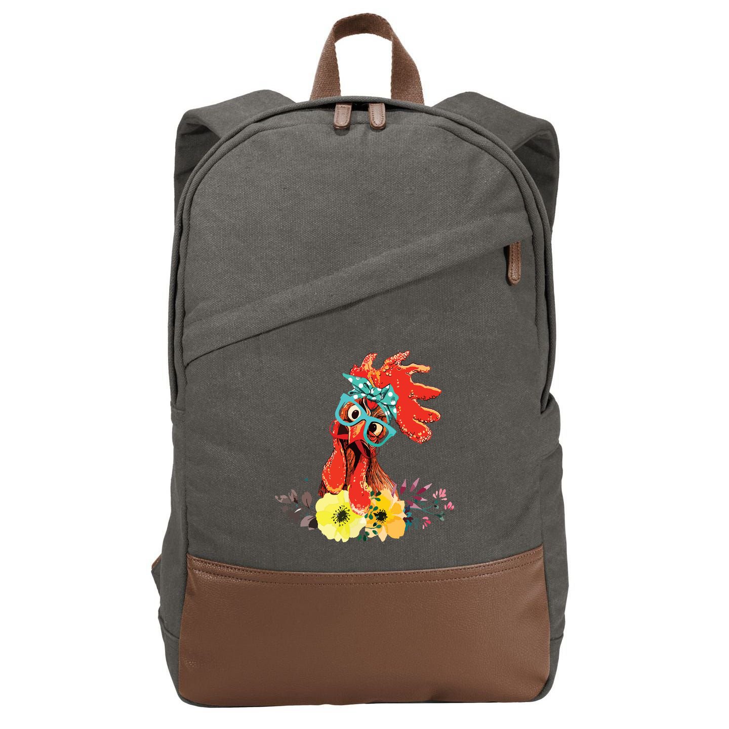Chicken With Bandana Headband And Glasses Cute Cotton Canvas Backpack