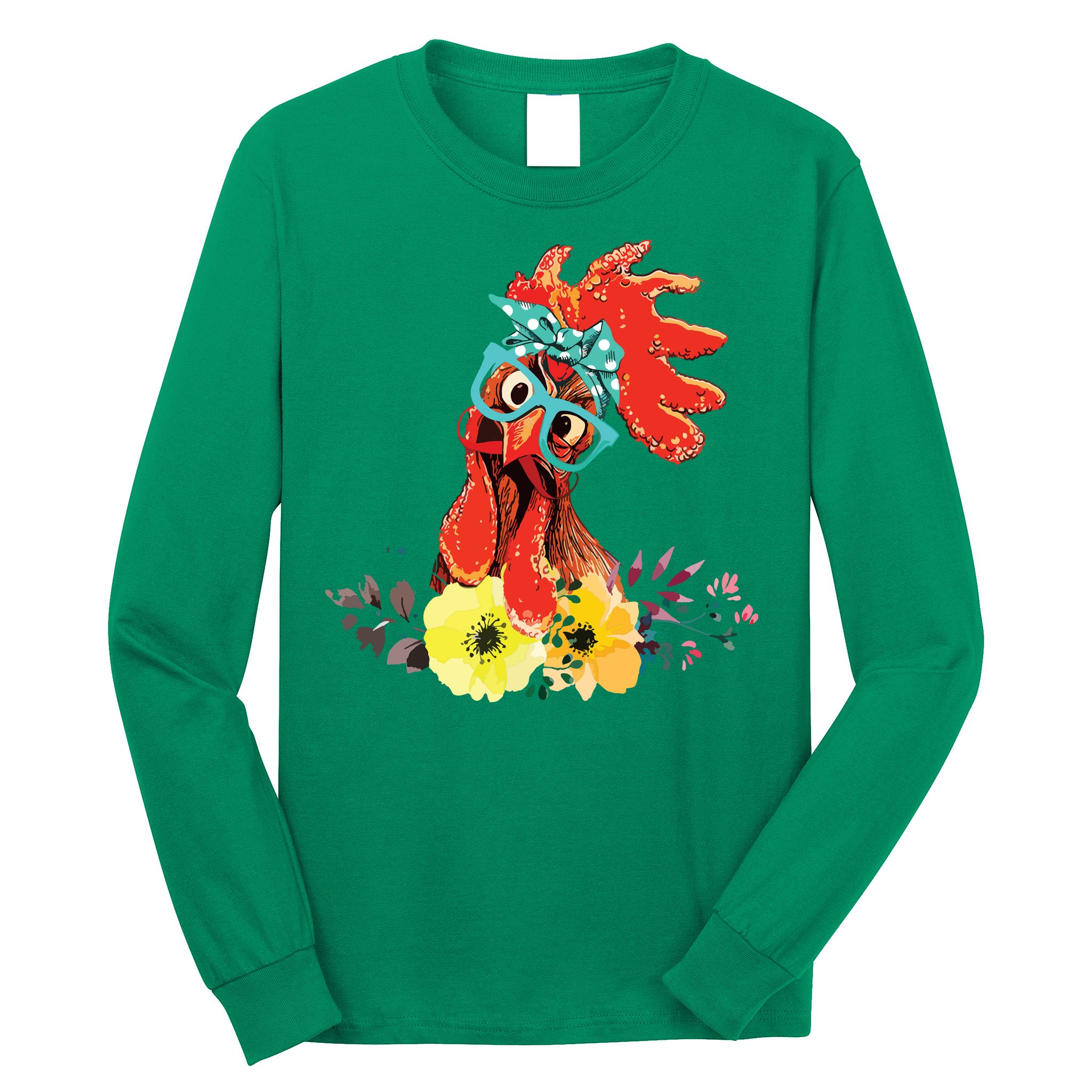 Chicken With Bandana Headband And Glasses Cute Long Sleeve Shirt
