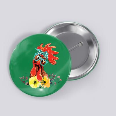Chicken With Bandana Headband And Glasses Cute Button