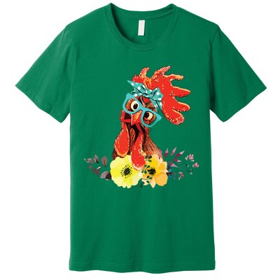 Chicken With Bandana Headband And Glasses Cute Premium T-Shirt