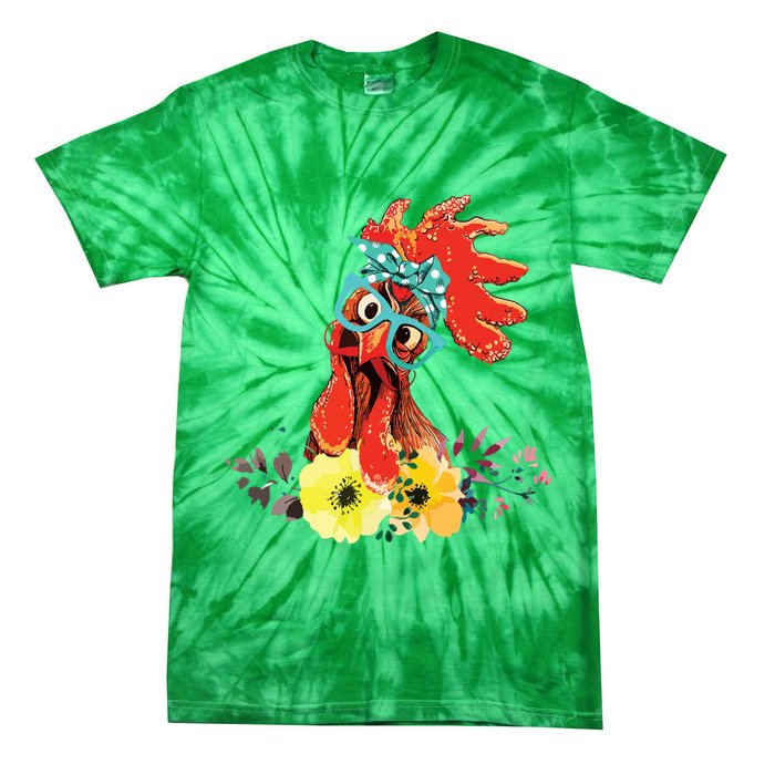 Chicken With Bandana Headband And Glasses Cute Tie-Dye T-Shirt