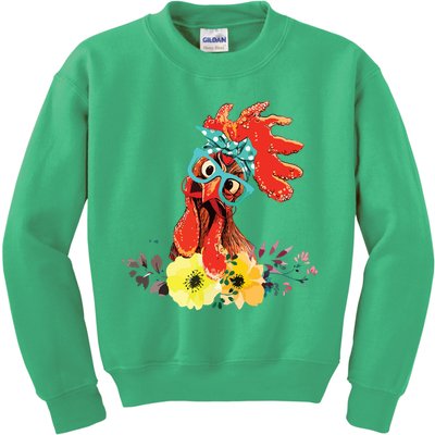 Chicken With Bandana Headband And Glasses Cute Kids Sweatshirt