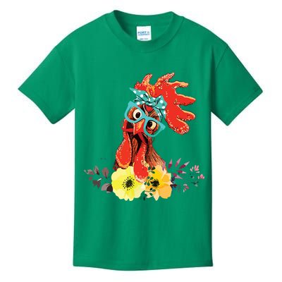 Chicken With Bandana Headband And Glasses Cute Kids T-Shirt