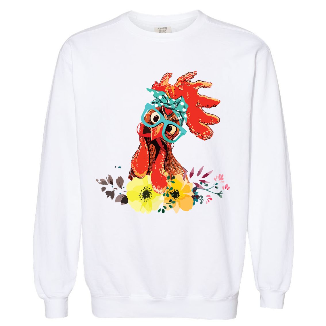 Chicken With Bandana Headband And Glasses Cute Garment-Dyed Sweatshirt