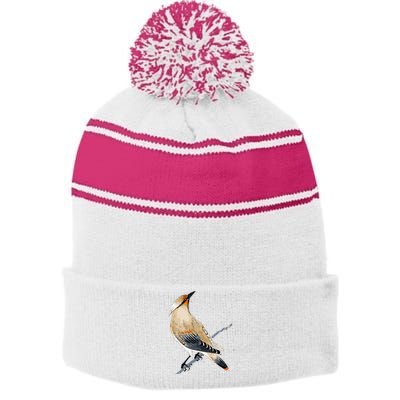 Cedar Waxwing Bird Ornithology Beautiful Songbird Stripe Pom Pom Beanie