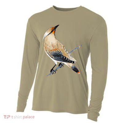 Cedar Waxwing Bird Ornithology Beautiful Songbird Cooling Performance Long Sleeve Crew
