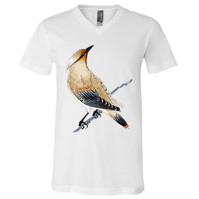 Cedar Waxwing Bird Ornithology Beautiful Songbird V-Neck T-Shirt