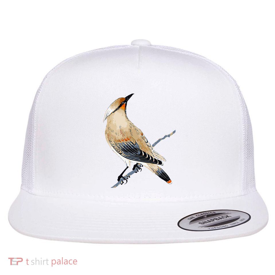 Cedar Waxwing Bird Ornithology Beautiful Songbird Flatbill Hat