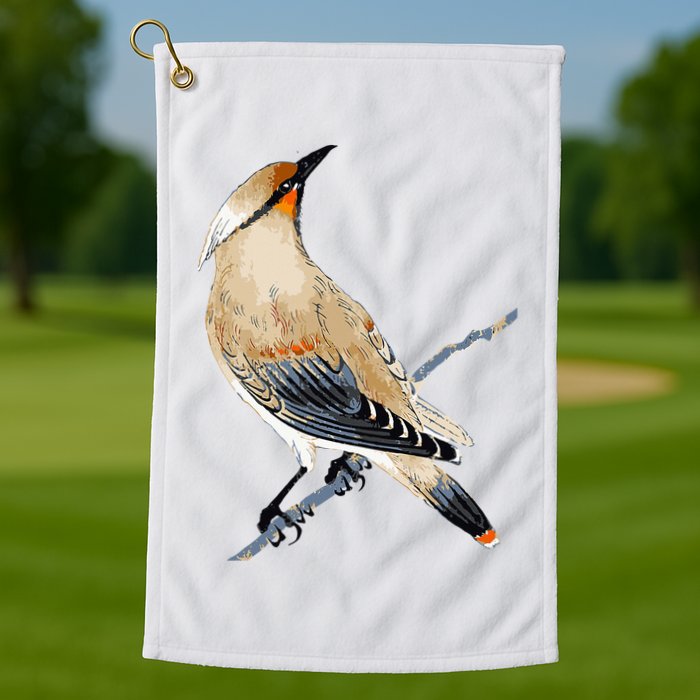 Cedar Waxwing Bird Ornithology Beautiful Songbird Golf Towel