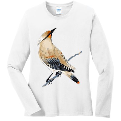 Cedar Waxwing Bird Ornithology Beautiful Songbird Ladies Long Sleeve Shirt