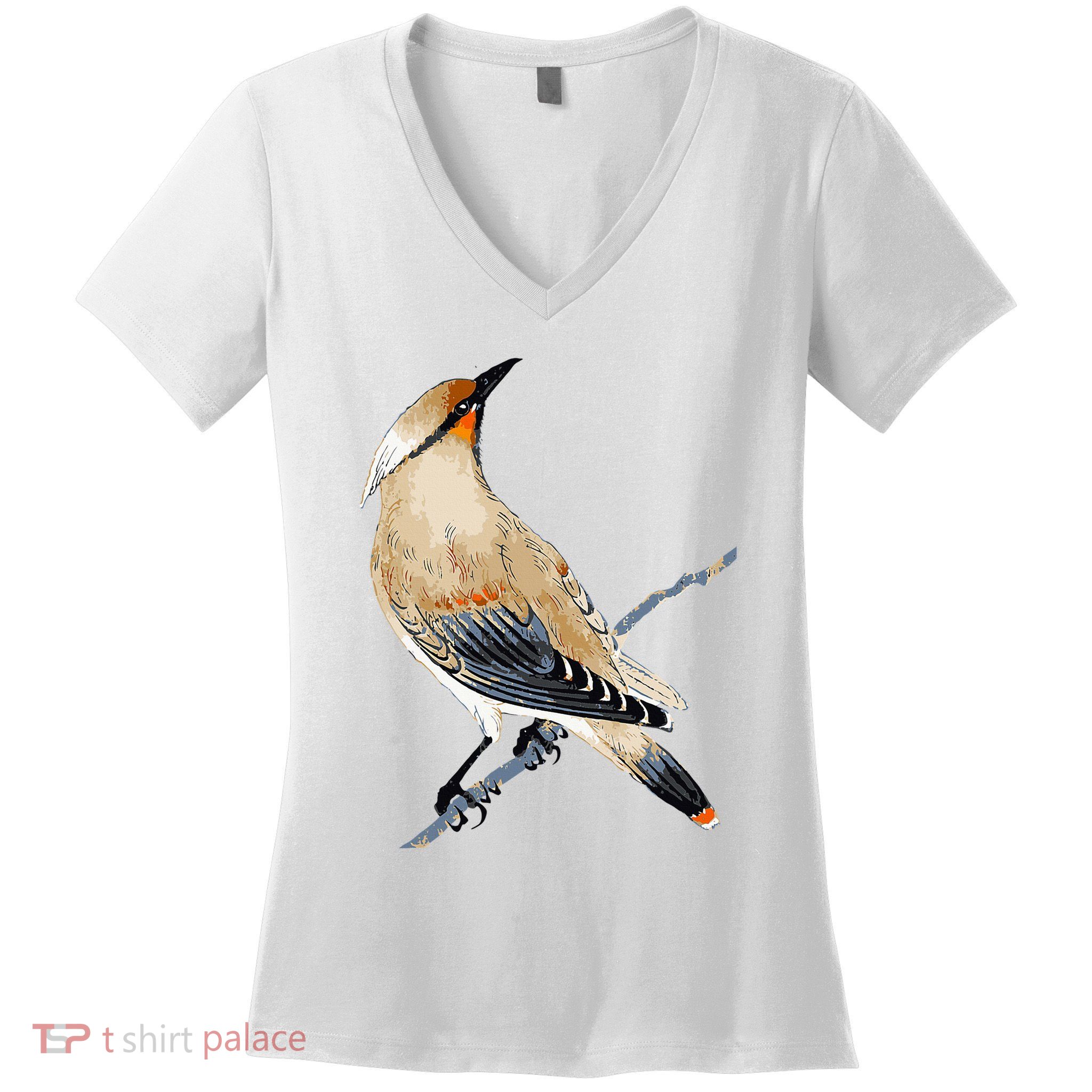 Cedar Waxwing Bird Ornithology Beautiful Songbird Women's V-Neck T-Shirt