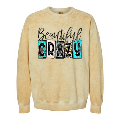 Crazy Women Beautiful Country Music Girl Western Leopard Colorblast Crewneck Sweatshirt