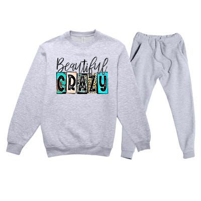 Crazy Women Beautiful Country Music Girl Western Leopard Premium Crewneck Sweatsuit Set