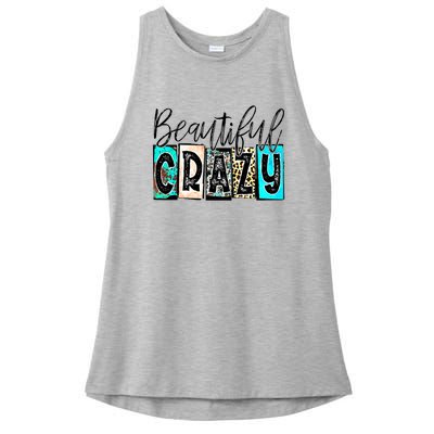 Crazy Women Beautiful Country Music Girl Western Leopard Ladies PosiCharge Tri-Blend Wicking Tank