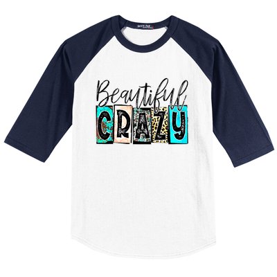 Crazy Women Beautiful Country Music Girl Western Leopard Baseball Sleeve Shirt