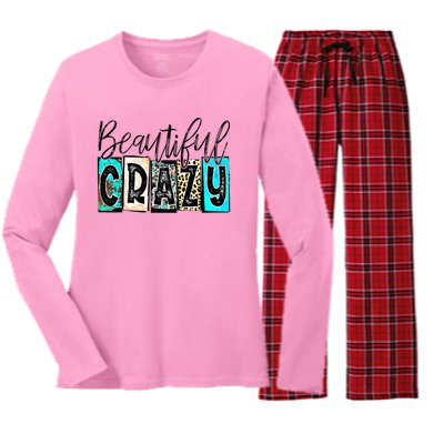 Crazy Women Beautiful Country Music Girl Western Leopard Women's Long Sleeve Flannel Pajama Set 