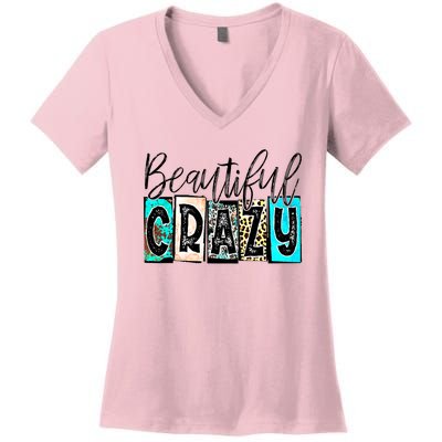 Crazy Women Beautiful Country Music Girl Western Leopard Women's V-Neck T-Shirt