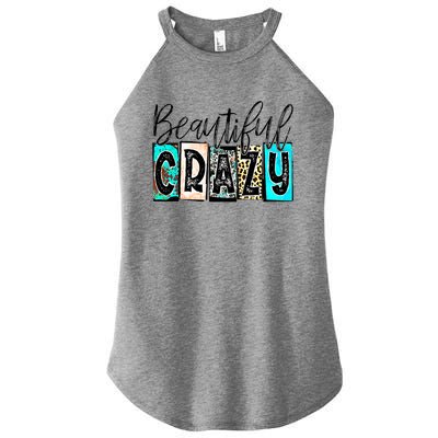 Crazy Women Beautiful Country Music Girl Western Leopard Women's Perfect Tri Rocker Tank