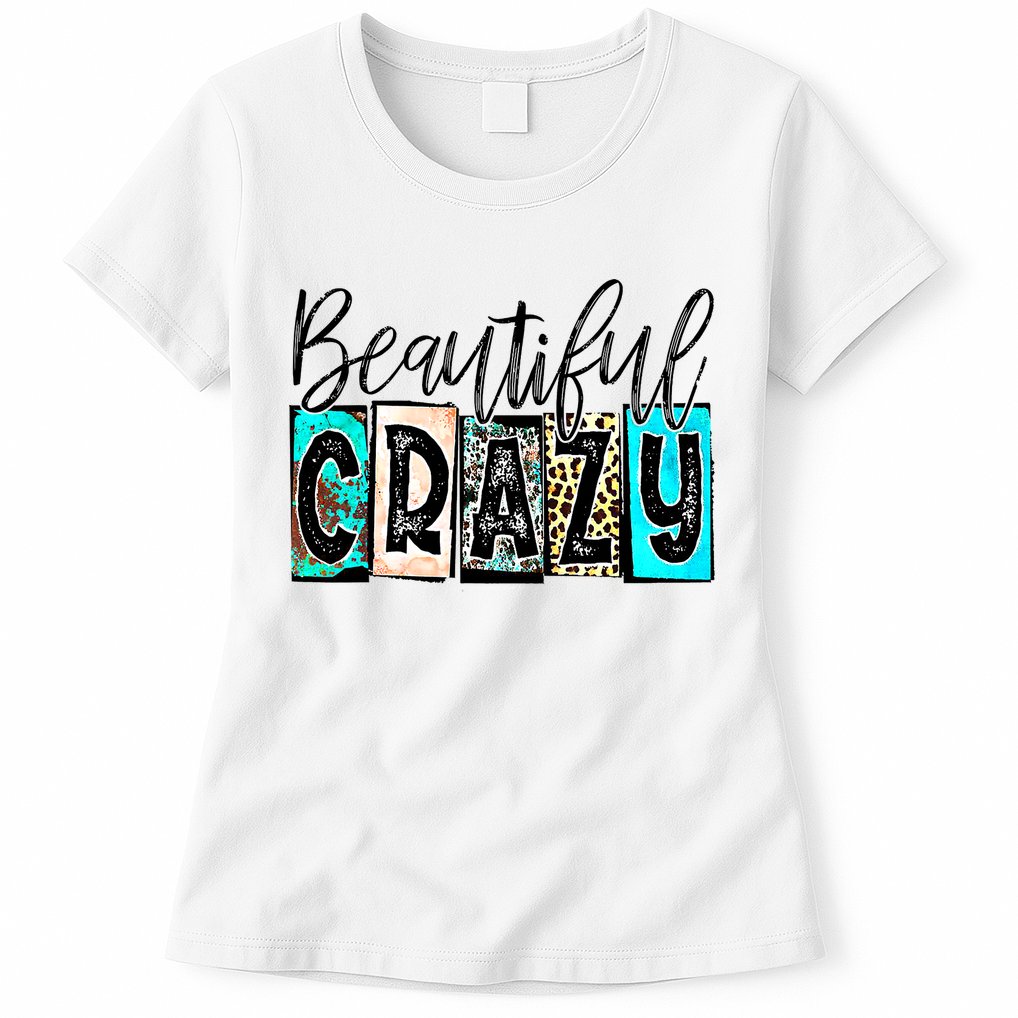 Crazy Women Beautiful Country Music Girl Western Leopard Womens T-Shirt