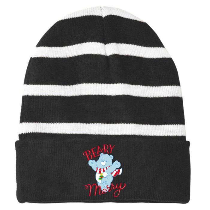 Christmas Wishes Bear Is Beary Merry Striped Beanie with Solid Band