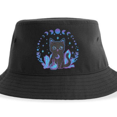 Cute Witchy Black Cat Crystal Alchemy Kawaii Pastel Goth Sustainable Bucket Hat