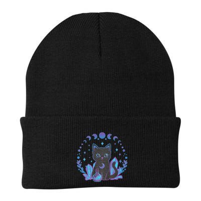 Cute Witchy Black Cat Crystal Alchemy Kawaii Pastel Goth Knit Cap Winter Beanie
